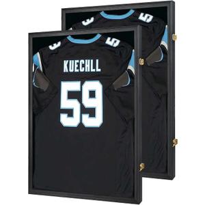 IHEIPYE Jersey Frame Display Case Shadow Box 2 Pack - Lockable with UV Protection Acrylic and Hanger for Baseball, Basketball, Football, Soccer, Hockey 2XL Sport Shirt and Uniform - Black