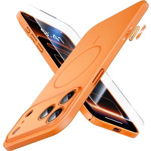 JUESHITUO Magnetic Slim Fit Case for iPhone 17 Pro, Ultra Thin Matte Hard PC Cover, Case iPhone 17 Pro Compatible with MagSafe, Off White (Orange)