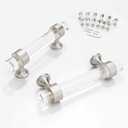 6 Pack 3 Inch Clear Glass Cabinet Handles and Pulls for Dresser and Drawers, Kitchen Bathroom Bedroom Brushed Nickel Pull Door Handle Distance Glass Crystal Knobs 76mm