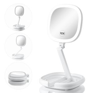 6.3 Makeup Mirror with Light and Magnification, 10X/1X Light Up Makeup Mirror Lighted Make Up Mirror with Adjustable Height Double Sides Folding Magnifying Mirror with Light (White)