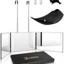 JUSRON 360 Viewing Angle Self Hair Cutting Mirror, Clear Anti-Fog HD Glass (Black with LED with Accessories)