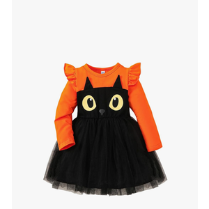 Magic Park Baby Girls Halloween Cat Dress Outfits - Toddler Girl Pumpkin Dresses for Kids, Size 18-24M