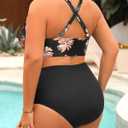 Yonique Womens Plus Size Bikini High Waisted Swimsuits Two Piece Bathing Suits Tummy Control Swimwear, 22w (Black)