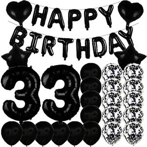 ZSNWGZ Sweet 33th Birthday Decorations Party Supplies,Black Number 33 Balloons,33th Foil Mylar Balloons Latex Balloon Decoration,Great 33th Birthday Gifts for Girls,Women,Men,Photo Props
