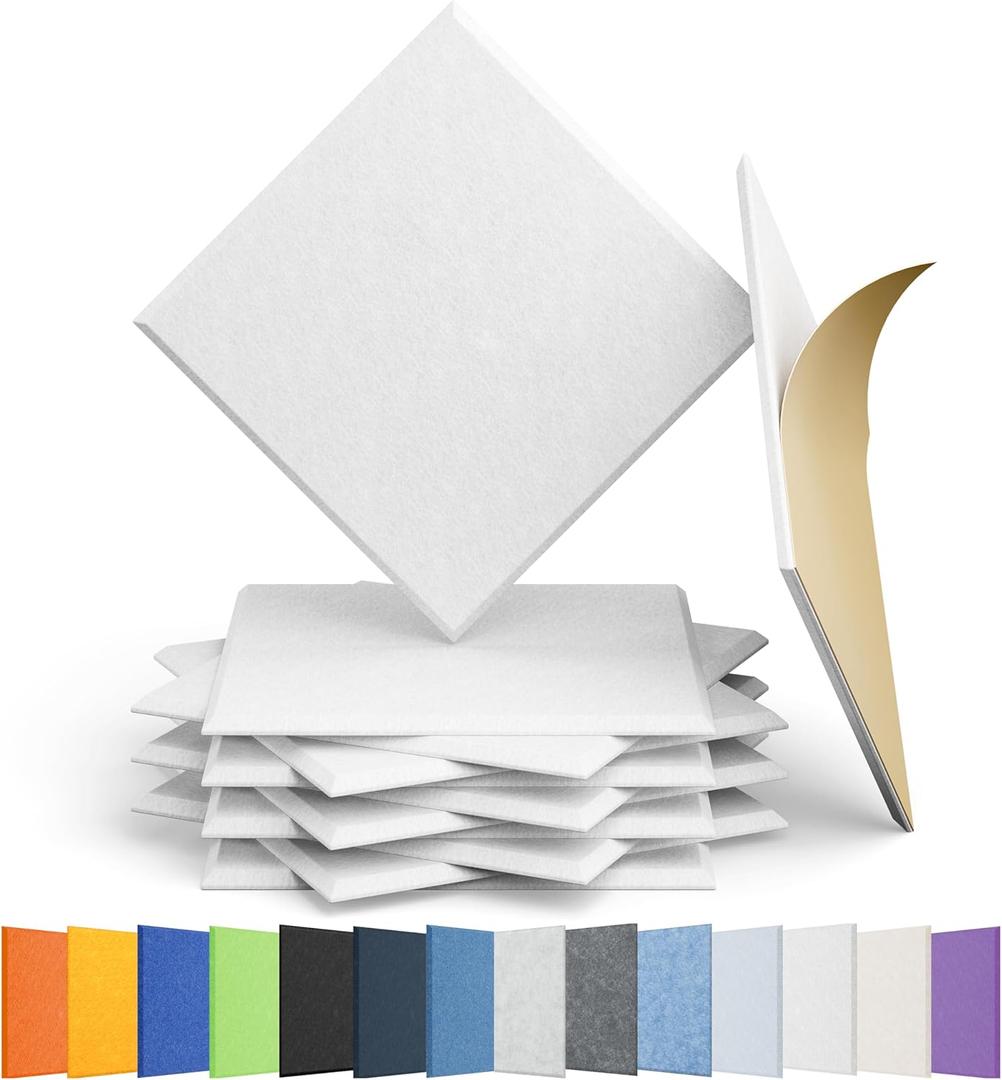 12 Pack Acoustic Panels Self Adhesive Sound Proof Foam, High Density Sound Acoustic Panel, 12X12X0.4 Inch Square Panels in Home, Office, Recording Room, Studio, and more(Snow White)