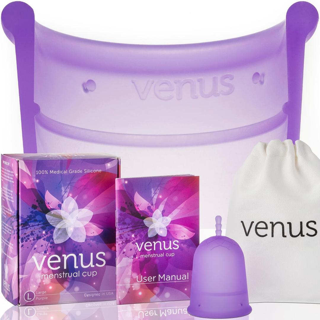 Venus Menstrual Cup (Period Cup for Women) - Best for Heavy Flow - 12 Hours Leak-Free Protection - 100% Medical-Grade Silicone Reusable Cup - Unique Design to Ease Your Period Cycle | Large