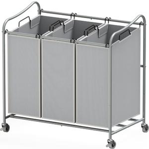 Simple Houseware Heavy-Duty 3-Bag Laundry Sorter Cart, Silver