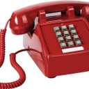 Vintage Corded Phones for Landline Old Telephone with Mechanical Ringer Receiver Volume Adjustable Retro Analog Desk Phone for Home House School, Red