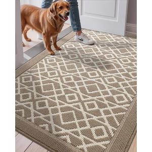LUMI Washable Indoor Entrance Doormat 24"x36", Absorbent Quick-Dry Door Mat, Dirt Trapper Non-Slip Low Profile Entryway Mats for High Traffic, Diamond Taupe