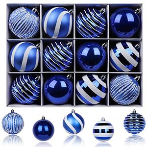 SHareconn 80mm Christmas Balls Ornaments,10PCS Colored Shatterproof Plastic Decorative Hanging Tree Decorations Baubles Set for Xmas Tree Decor Holiday Party Wedding Decoration with Lanyard,Blue&White
