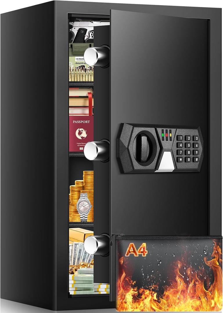 5.0 Cuft Fireproof Safe For Home Documents, Safe Box Fireproof Waterproof, Security Fire Safes Box With Programmable Digital Keypad Keys, Silent Mode, Large Combination Money Safety Box For Jewelry