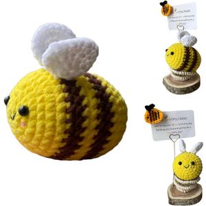 Handmade Crochet Bee with Positive Message, Memo Holder, Extra Blank Card, Emotional Support Ornament for Woman Men Birthday Christmas Office Decor (Yellow)