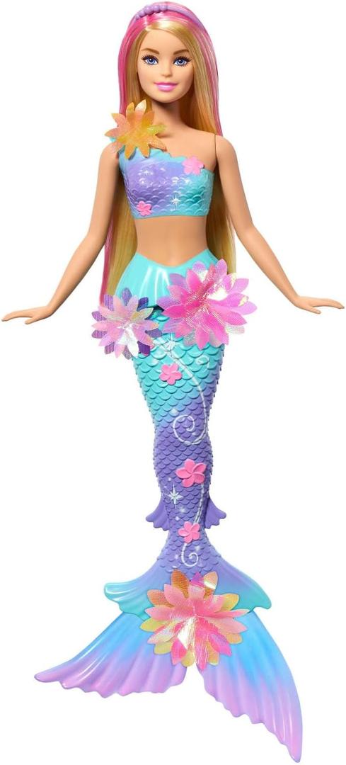 Barbie Mermaid Toy Dolls with Surprise Magic Blooming Flowers Feature, Ombre Tails, Pearl Headband Accessory & Long Blonde Hair with Pink Highlights (Multicolor)