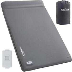 Elegear Self Inflating Sleeping Pad, Built-in Electric Pump 3.1" Ultra-Thick Memory Foam Camping Mattress Pad with Pillow Double Sleeping Pad for Camping R-Value 9.5 Foam Camp Pad for Car/Traveling (Full, Grey+pump)