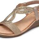 SHIBEVER Wedge Sandals for Women Dressy: Summer Low Wedges Comfortable Open Toe Sandals 10, 38 Champagne