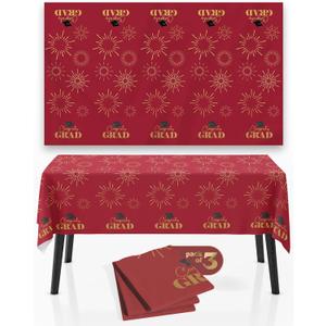 House of Party Graduation Tablecloth 3PCS | 54"x108" Maroon Congrats Grad Tablecloths | Graduation Tablecloth Class of 2024 | Graduation Table Cover Fireworks Design for Graduation Table Decorations