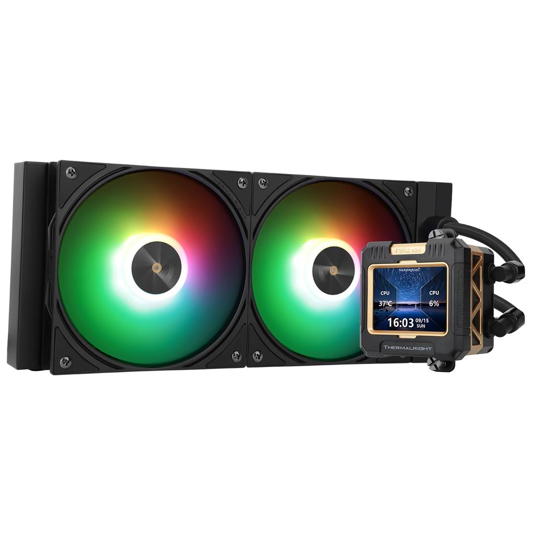 Thermalright FW 240 Black ARGB CPU Water Cooler with 2 PWM Fans with 2000RPM,IPS LCD Screen with 320 * 240 Resolution,Liquid CPU Cooler,CPU PC Aio Cooler for AMD:AM4/AM5/Intel LGA1700