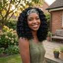 Short Curly Headband Wig for Black Women 12 Inch Deep Wave Kinky Curly Synthetic Wig, Glueless No Lace Wear & Go Headband Wigs with Headband Attached, Daily Use Party Half Wig