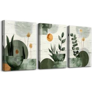 TTHYUEWS Large Wall Decor For Living Room Bedroom Wall Art Decor Boho Canvas Wall Art Prints Geometry Plant Pictures Abstract Paintings Office Artwork Modern Home Decoration 3 Piece Ready To Hang