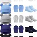 Geyoga Newborn Baby Hat Bear Ears Mittens and Socks Set for 0-6 Month (White, Black, Gray, Light Blue, Navy Blue)