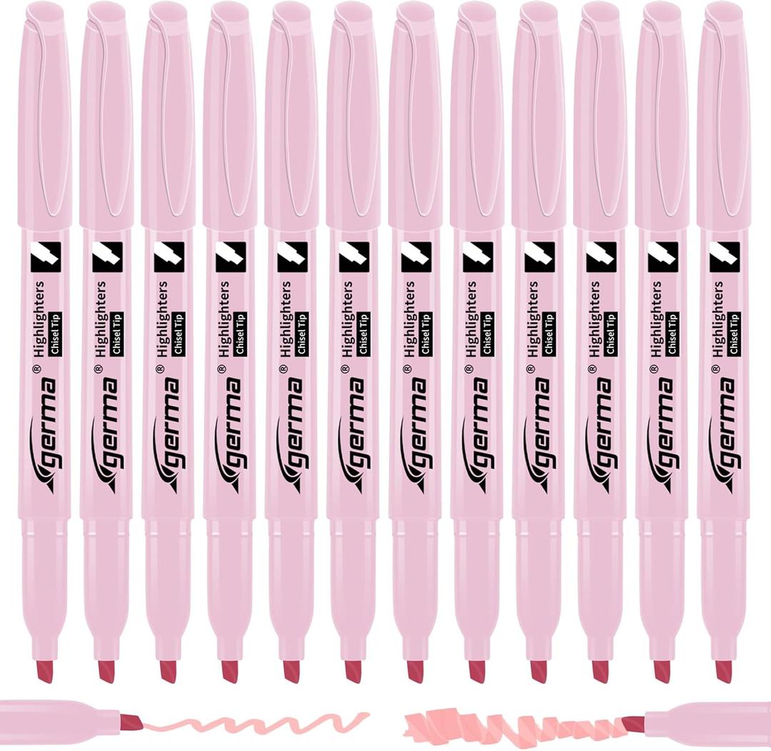 Cgerma Pink Highlighter 12 Pack, Mild Pastel Color, Chisel Tip Bible Highlighters No Bleed, Quick-Drying, Cute Aesthetic Markers for Journaling, Bible Study, School Office Supplies