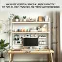 Desktop Bookshelf with Pegboard, 2-Tier Desk Hutch Storage Organizer Rack, Metal Frame & Wood Board, for 27-inch Monitor, Home Office & Dorm，White,45.3" W