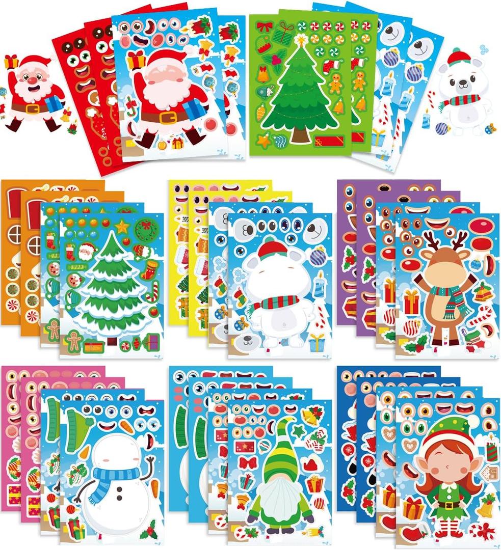 3 x 32 Sheets Christmas Stickers for Kids  Mix and Match to Create Your Own Characters with Santa, Reindeer, Christmas Trees & Snowmen! Perfect Stocking Stuffers, Party Favors & Gifts for Boys and Girls