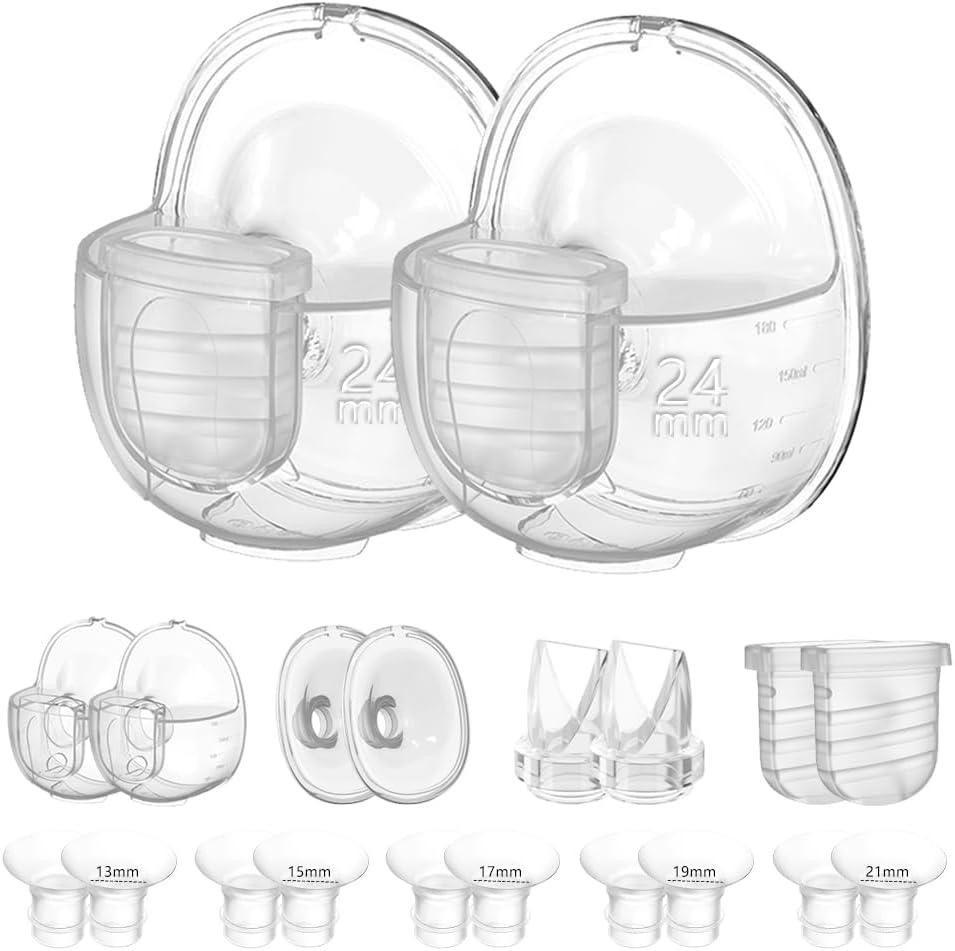 Two Full S32 Breast Pump Set with 10pcs 13/15/17/19/21mm Flange Inserts for NCVI/NICEGREEN/Nuliie/Zooawa/Sunnaltree S32 Pump,Including 24mm Flange,Valve,Diaphragm,Collector,Flange Inserts