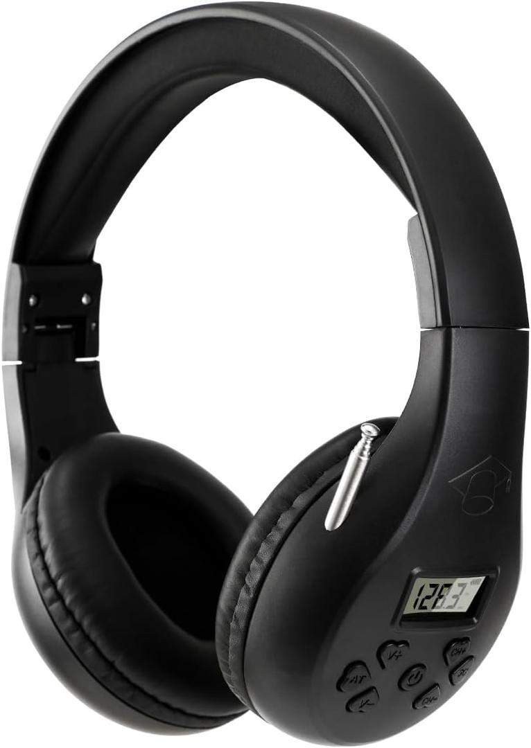 Portable Personal FM Radio Headphones with Best Reception, Wireless Headset FM Radio Ear Muffs for Walking, Jogging Powered by 2 AA Batteries(Not Included) -Black