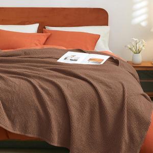 PHF Pre-Washed Cotton Waffle Weave Blanket King Size for Bed,Snag Proof Throw Blanket for Couch Spring Summer Lightweight Breathable,Oeko-TEX Certified,Machine Washable, Home Decor GiftCappuccino