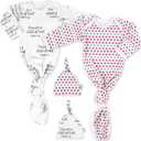 Ocean Drop Designs Baby Gowns 2 Packs (0-6 M) - 100% Cotton Newborn Coming Home from Hospital Outfit, Knotted Baby Nightgown, Hospital Newborn Outfit for Boys & Girls (Pink Hearts)