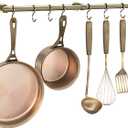 ROTHLEY Stainless Steel Hanging Pot Rack Hanger: 23.7 Inch Pot and Pan Hanger Wall Mounted Hanging Pot Bar Rack Heavy Duty Pot Hangers Kitchen Rail with 8 S Hooks (Antique Brass)