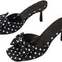 MakeMeChic Women's Polka Dots Bow Knot Heeled Sandals Square Toe Slide Shoes Black and White 7