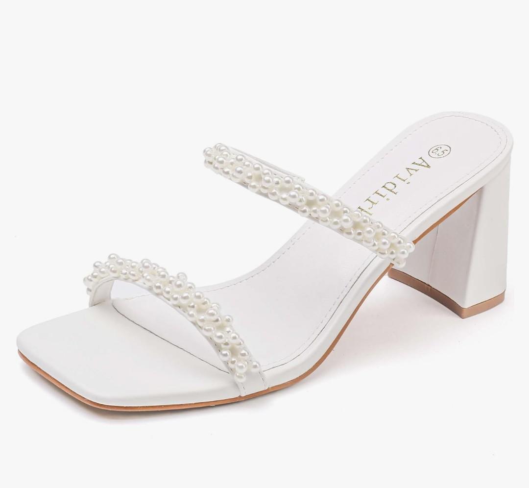 Women's Square Open Toe Heeled Sandals Two Strap Mules Slip On Block Chunky Mid Heels Sandals Size 8.5