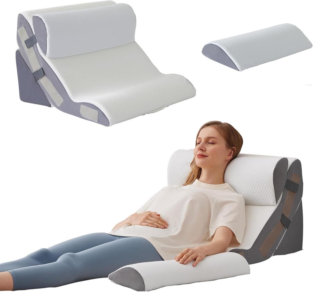 4PCS Wedge Pillow Set for After Surgery, Back Pillow for Bed Sitting up, 10-in-1 Foam Wedge Pillow for Acid Reflux & Back Pain Relief, Post Surgery Pillow for GERD & Snoring, White