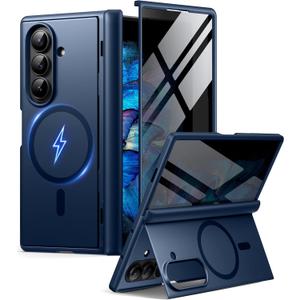BERFY for Samsung Galaxy Z Fold 7 Case with Privacy Screen Protector, [Compatible with MagSafe][Anti Spy] Built-in Hidden Kickstand, Full-Body Shockproof Slim Phone Case for Z Fold 7, Blue