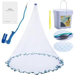 Goture American Fishing Cast Net Saltwater Freshwater, 3/8in Mesh Size Casting Net for Bait Fish Shrimp Trap, Dual Color Double Selvage Add Tape, Throw Cast Nets with Needle