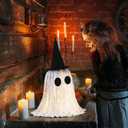 Halloween Decorations Indoor 12 Inch Light up Boho Ghost Decorations with Witch Hat Large Spooky Tabletop Decor for Halloween Table Centerpieces Mantel Windowsill Shelf Decor