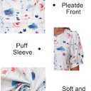 Womens Summer Short Sleeve Tops Pleated Shirts Crewneck Outfit Puff Sleeve Blouses Casual Tunic Blue Flower (White, XL)