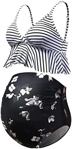 GINKANA Maternity Bikini Set Flounce Swimsuit Bathing Suit Top Swimwear Bottom Bathing Suits Size M