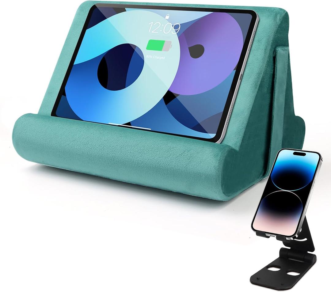 Multi-Angle Tablet Stand with Soft Pad Cushion and Net Pocket - Universal Phone and Pad Holder for Lap, Knee, Sofa and Bed (Light Blue)