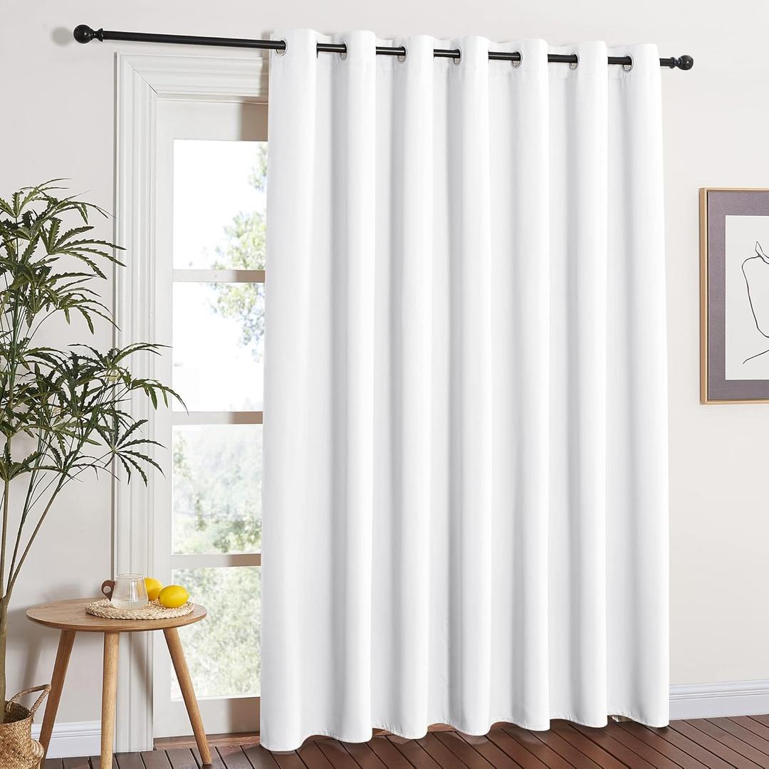 NICETOWN 50% Light Blocking Vertical Blinds for Sling Door, Silver Grommet Top Window Curtains, Curtains for Patio, Extra Wide Drapes (White, W100 x L84)