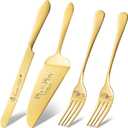 Gold Cake Cutting Set for Wedding, Wedding Cake Knife and Server Set, Cake Cutter and Pie Server Set of 4 for Mr and Mrs Wedding Gifts (Gold)