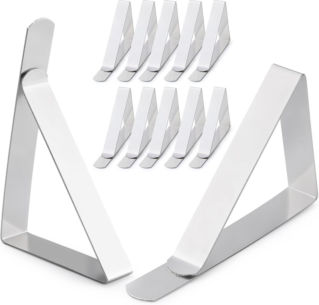 12 PCS Tablecloth Clips, HIA Stainless Steel Table Cloth Holder Clips, Heavy Duty Picnic Table Clips, Easy to Install and Remove, Great for Family, Parties, Picnics, Restaurants, Weddings