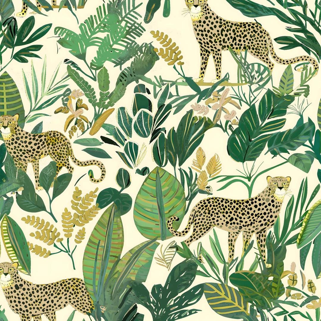 Leopard Wallpaper Peel and Stick Jungle Animal Wallpaper Yellow Leaf Tropical Contact Paper for Cabinet Waterproof Self Adhesive Pink Wall Paper for Kitchen Countertop Wall 17.5" x 118"