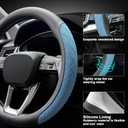 LKWLIKEI Nappa Leather Steering Wheel Cover,Elegant Diamond Checkered Design, Non-Slip wear-Resistant, Enhance Driving Comfort, Suitable for Steering Wheel Diameter 14 1/2-15 Models.Black Blue