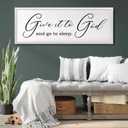 Give It To God And Go To Sleep Sign Wall Decor 40x15 Inch Large Farmhouse Master Bedroom Above Bed Hanging Wall Art Rustic Guest Room Wood Framed Over Bed Wall Decoration (White)