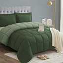 HIG 3pc Green Queen Size Comforter Set - All Season Reversible Down Alternative Bedding Comforter Set - Quilted Duvet Insert with Corner Tabs - Box Stitched Blanket - Breathable, Soft, Fluffy