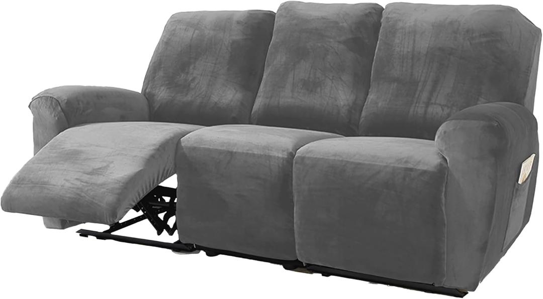 NORTHERN BROTHERS Velvet 8 Pieces Recliner Sofa Covers 3 Seater, Stretch Recliner Couch Cover for Reclining Couch, Thick Soft Reclining Couch Cover Washable for Kids, Light Grey NORTHERN BROTHERS Velvet 8 Pieces Recliner Sofa Covers 3 Seater, Stretch Recliner Couch Cover for Reclining Couch, Thick Soft Reclining Couch Cover Washable for Kids, Light Grey