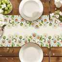 Green Buffalo Grid Spring Floral Daisy Table Runner , Seasonal Summer Kitchen Dinning Table Decoration for Home Farm Party Indoor Outdoor Decor 13x60 Inch